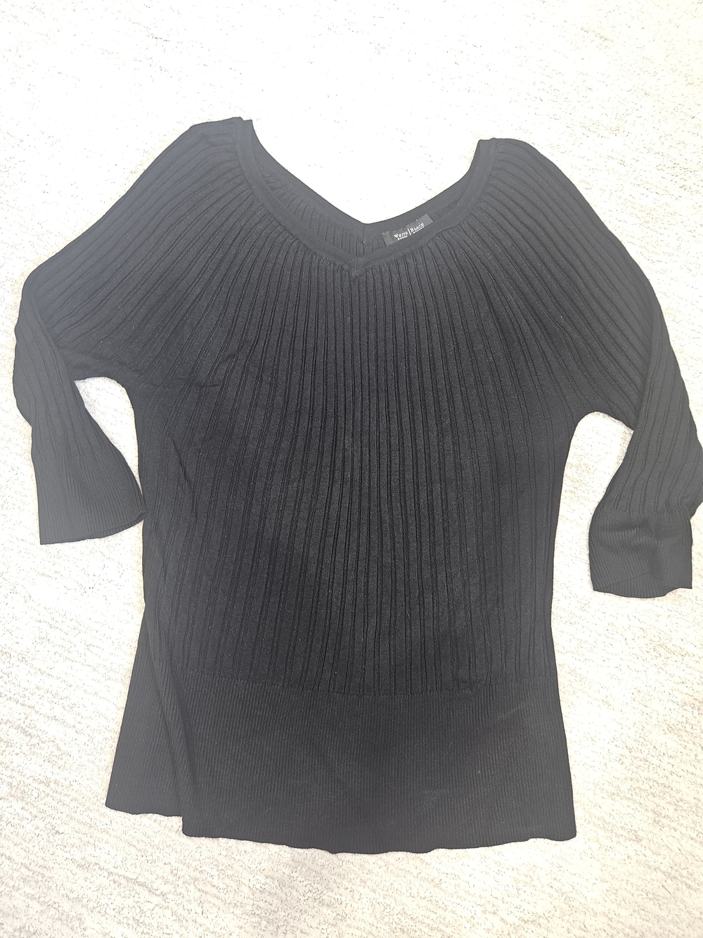 White House Black Market Black Ribbed V-Neck Sweater